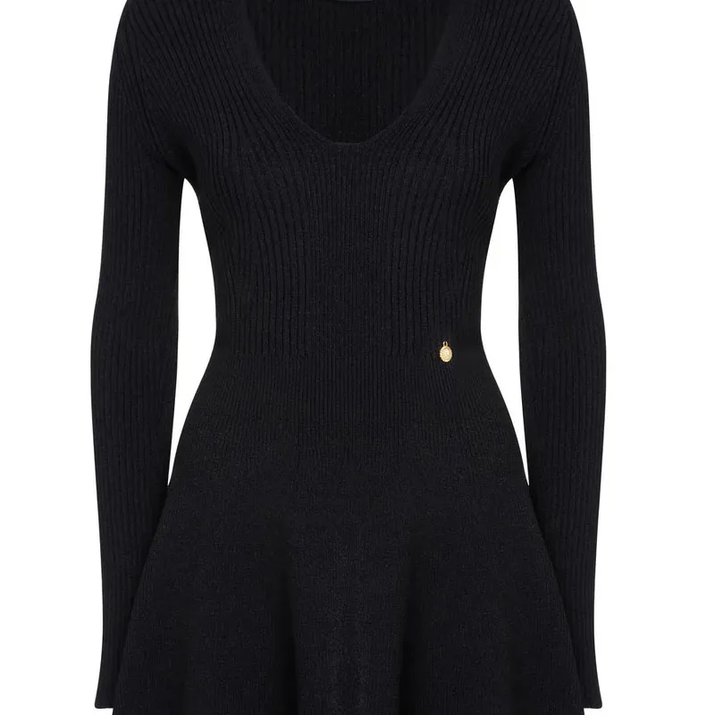 BALMAIN Ribbed V Neck Mini Dress-5
