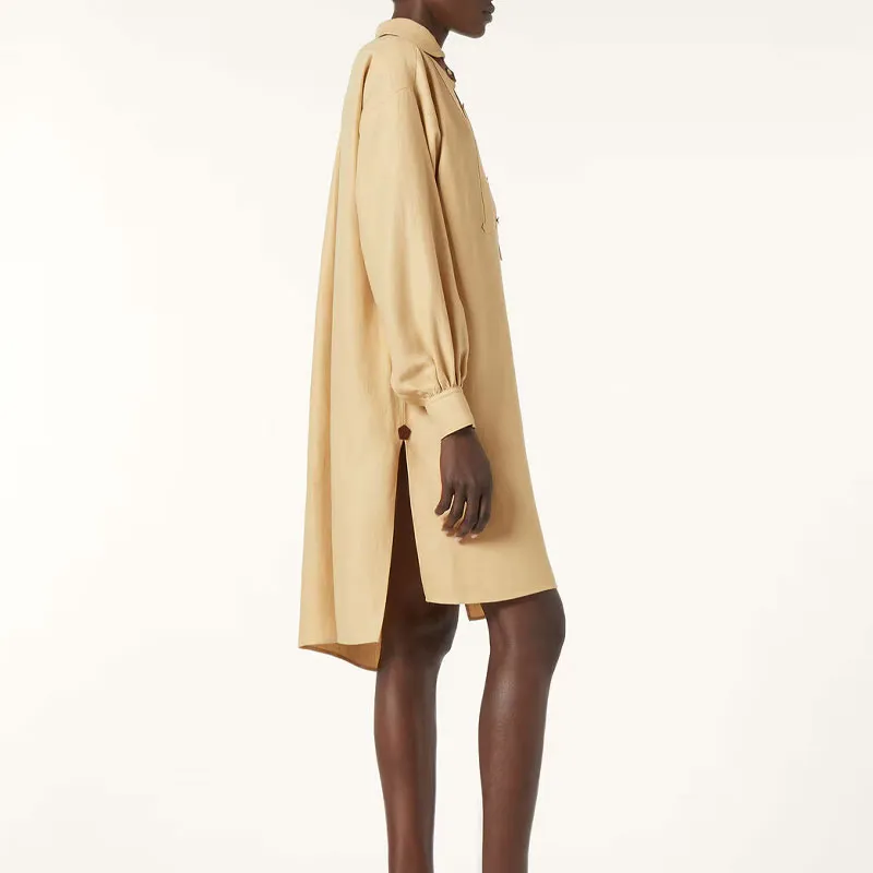Loro Piana SS25 Long Sleeved Dress Women's Golden Sand Beach-4