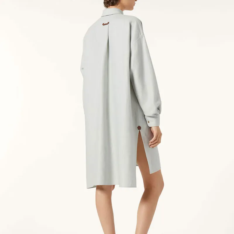 Loro Piana SS25 Long Sleeved Dress Women's Blue Smoke-3