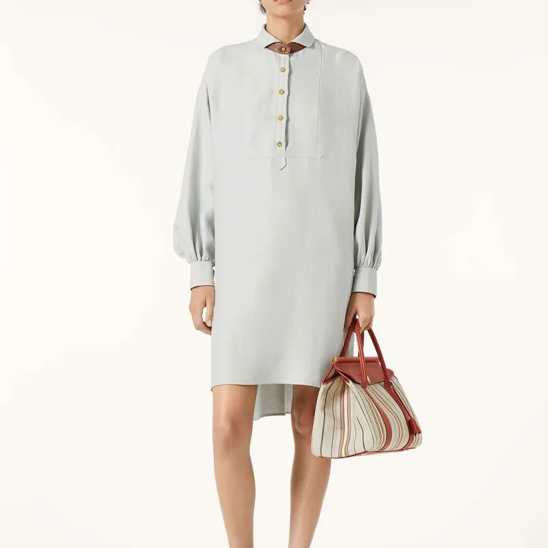 Loro Piana SS25 Long Sleeved Dress Women's Blue Smoke-2