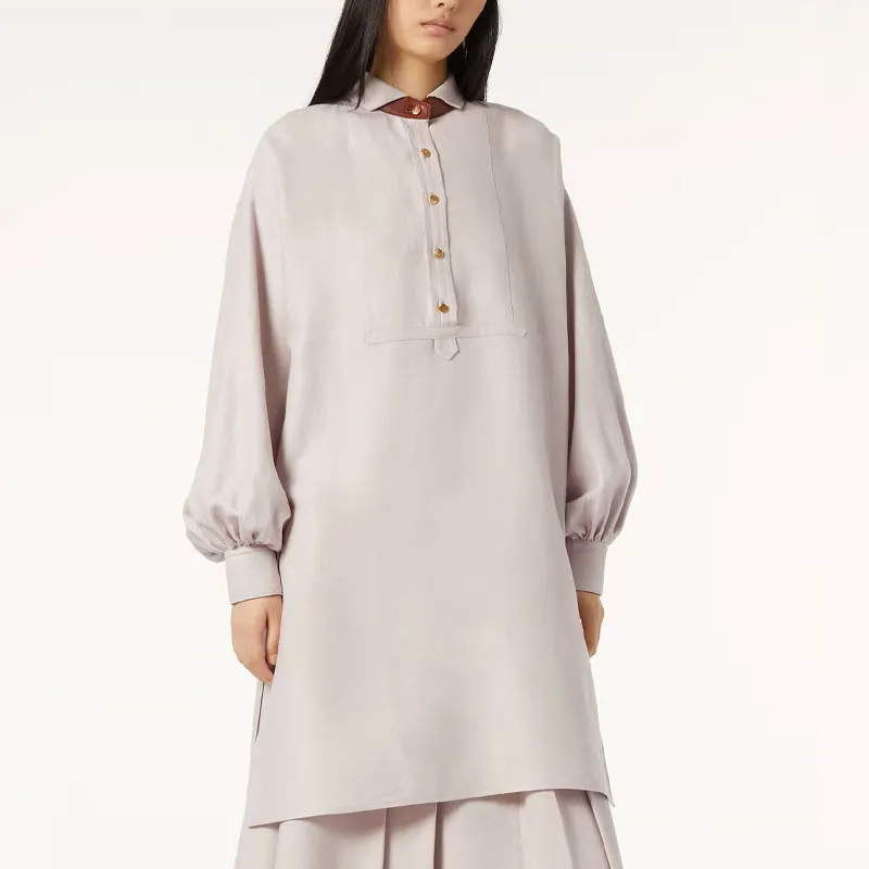 Loro Piana SS25 Long Sleeved Dress Women's Gray Purple-4