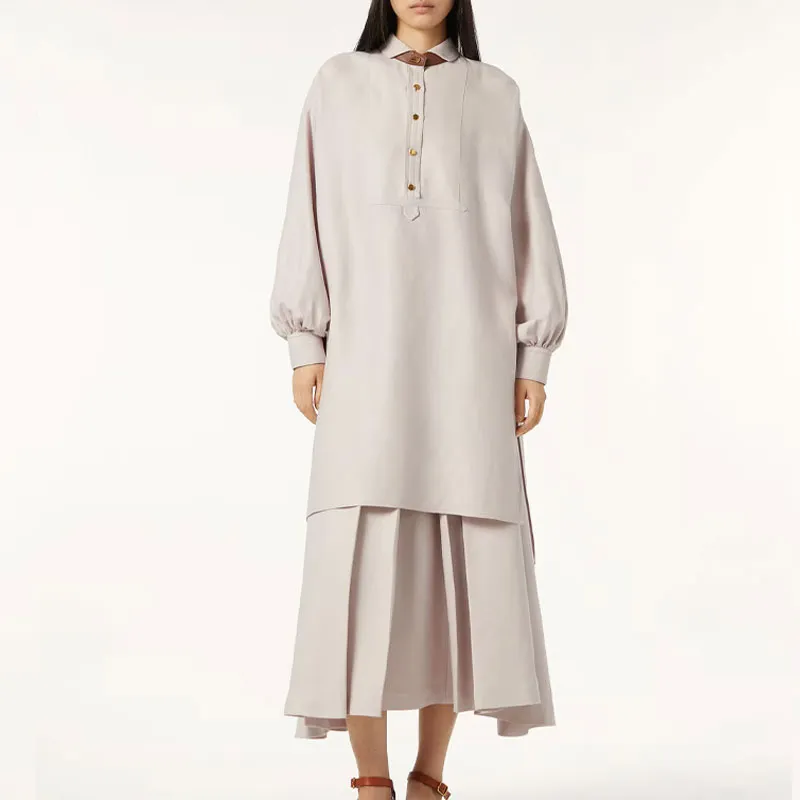 Loro Piana SS25 Long Sleeved Dress Women's Gray Purple-2