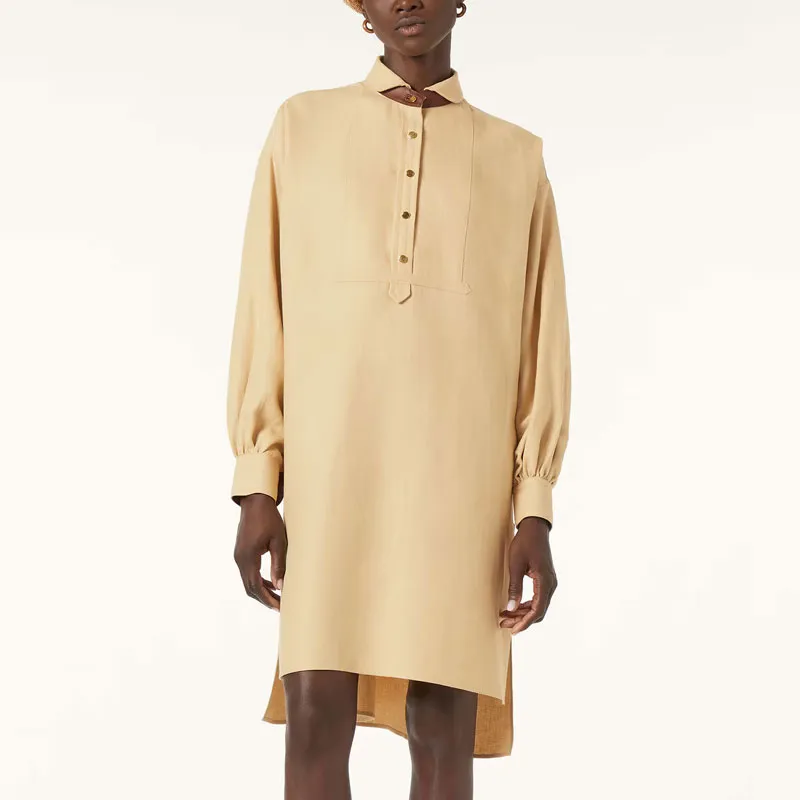 Loro Piana SS25 Long Sleeved Dress Women's Golden Sand Beach-2