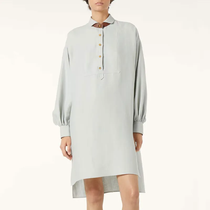 Loro Piana SS25 Long Sleeved Dress Women's Blue Smoke-4