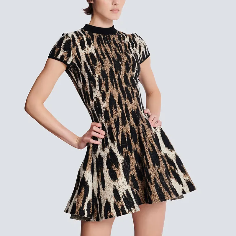 BALMAIN Short Sleeved Dress Women's Brown-4