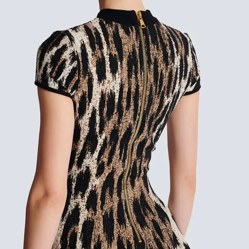 BALMAIN Short Sleeved Dress Women's Brown-6