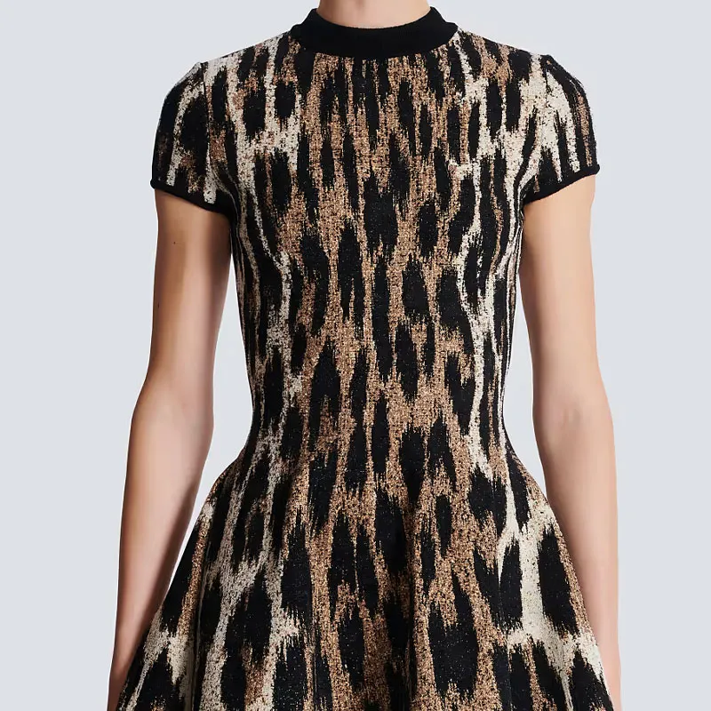 BALMAIN Short Sleeved Dress Women's Brown-5
