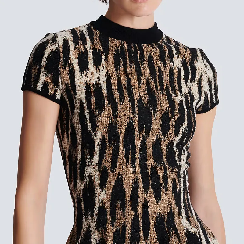 BALMAIN Short Sleeved Dress Women's Brown-7