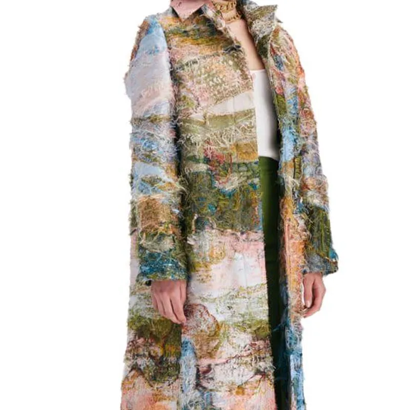 OSCAR DE LA RENTA Abstract-pattern Print Notched-collar Coat-5