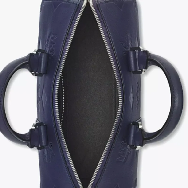 MCM Natural Nappa Leather Boston Bag Shoulder Bag Crossbody Bag Handbag Small Size Men's Blue-1