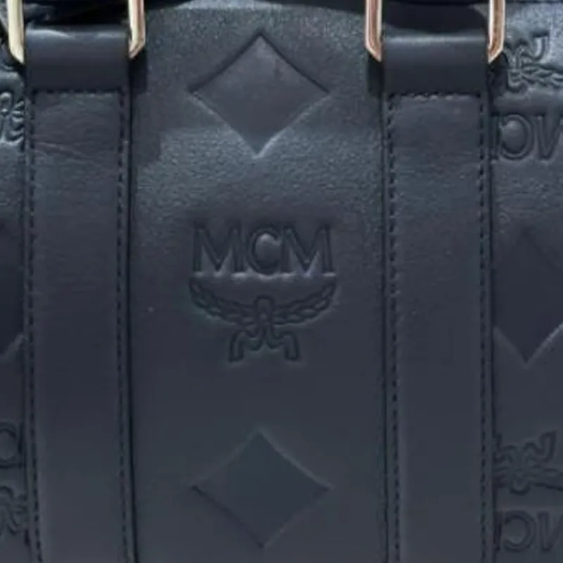 MCM Natural Nappa Leather Boston Bag Shoulder Bag Crossbody Bag Handbag Small Size Men's Blue-4