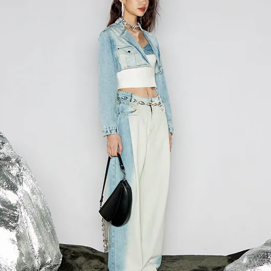 GIMING Denim Jackets Women's Blue White-3