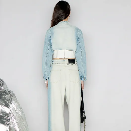 GIMING Denim Jackets Women's Blue White-4