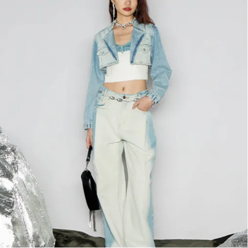 GIMING Denim Jackets Women's Blue White-2