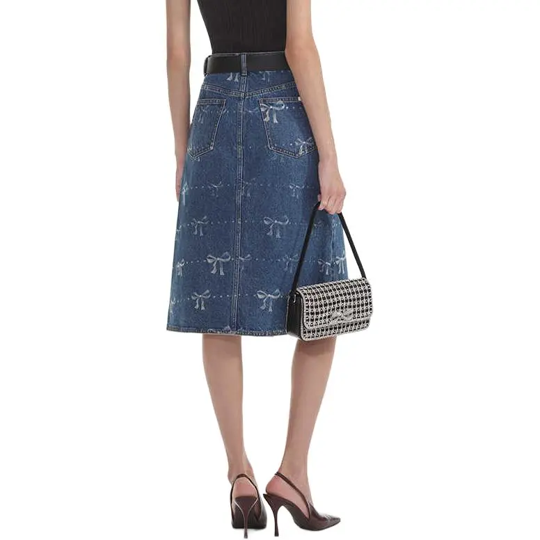 Self portrait Bow print Denim Skirt-2