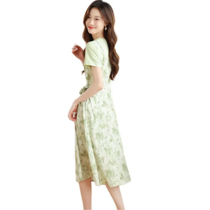 Flowers In Water Short Sleeved Dress Women's-1