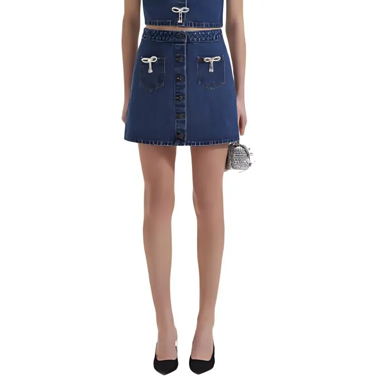 Self portrait Denim Short Skirts Women's Denim Blue-2