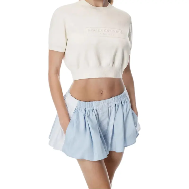 Alexander Wang Embossed Logo Ribbed Short Sleeve Tee Soft White-5
