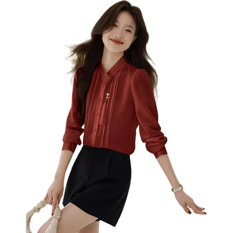 Mo Han Yi Mei Shirt Women's Vintage Red-3