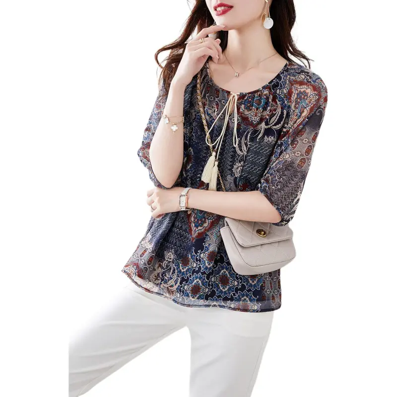 Still Quiet Chiffon Shirt Women's Blue/Multicolor-3
