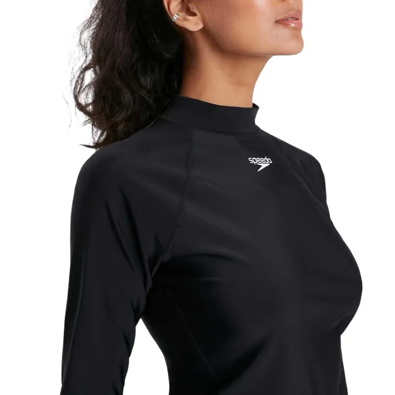 Speedo Women's Long Sleeved Sun Protection Top Black/White Two-Piece Swimsuits Women's Black-4