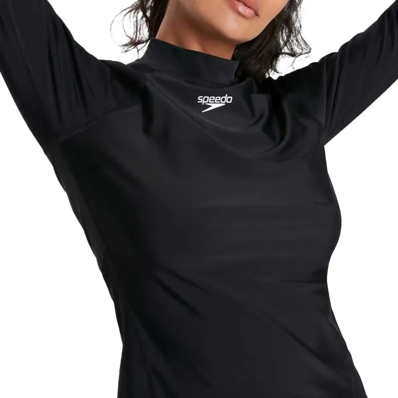 Speedo Women's Long Sleeved Sun Protection Top Black/White Two-Piece Swimsuits Women's Black-3