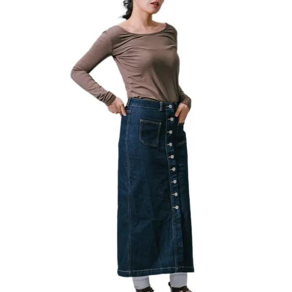 Timberland Denim Long Skirts Women's Pure Indigo-3
