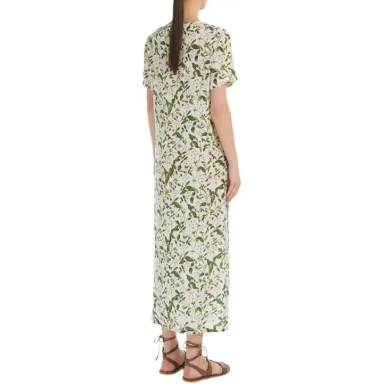 WEEKEND MaxMara Giudy Collection Long Printed Silk Dress Short Sleeved Dresses Women's Light Green-2
