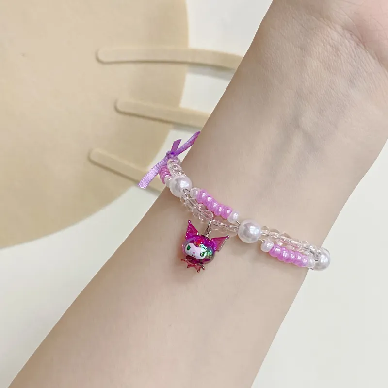 Sanrio Kuromi Bowknot Cartoon Multicolor Beads Lanyards-3