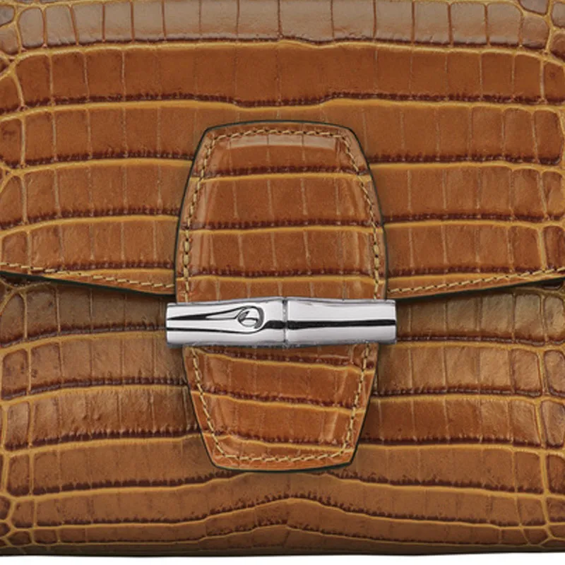 LONGCHAMP Roseau Crocodile Embossed Calfskin Shoulder Bag, Crossbody Bag Women's Brown-1