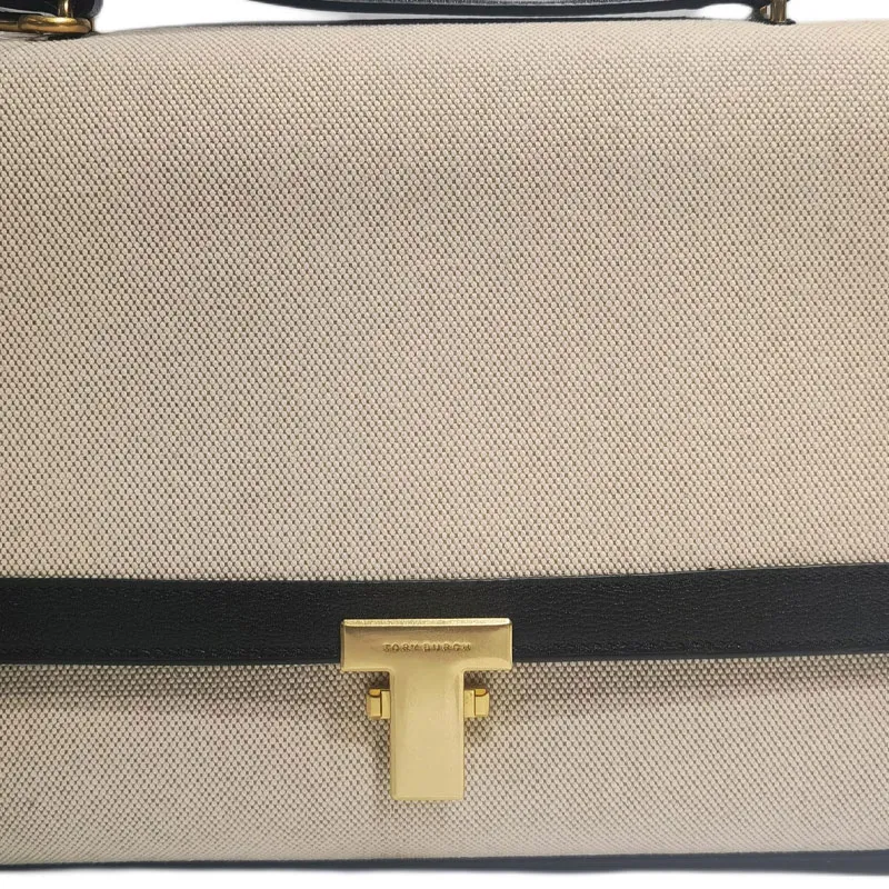 TORY BURCH Juliette Canvas With Leather Canvas Bag Shoulder Bag Crossbody Bag Handbag Women's Black & Natural-4