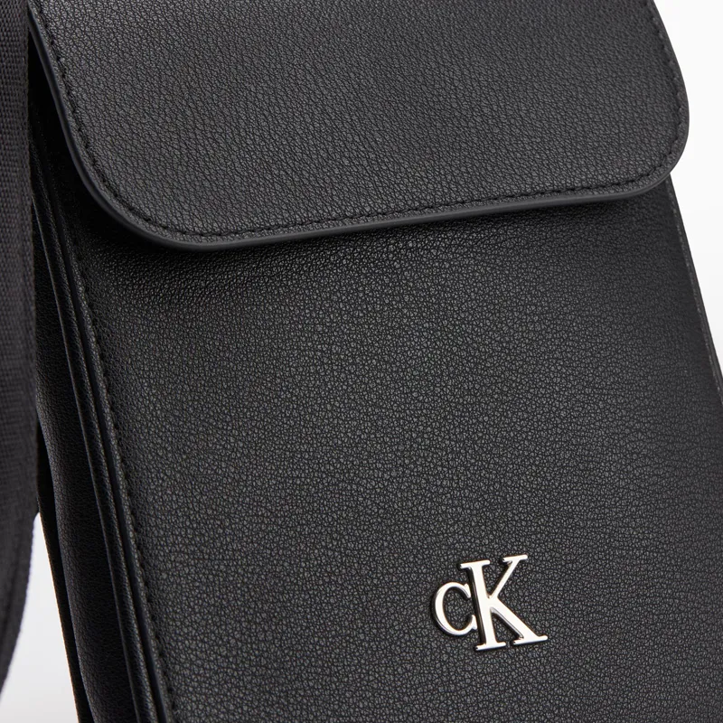 CALVIN KLEIN Embossed Grain Leather Cell Phone Pouch, Crossbody Bag, Shoulder Bag Men's Black-4