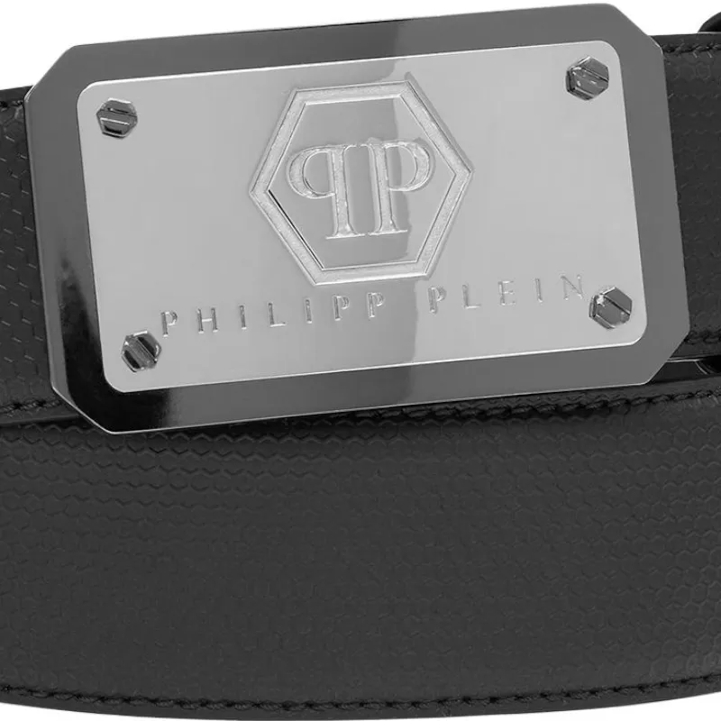 PHILIPP PLEIN 100% Calfskin Leather Belts Men's Black Width 4CM-2
