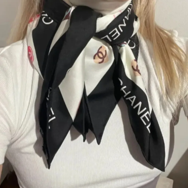 CHANEL Silk Scarves Women's White-5