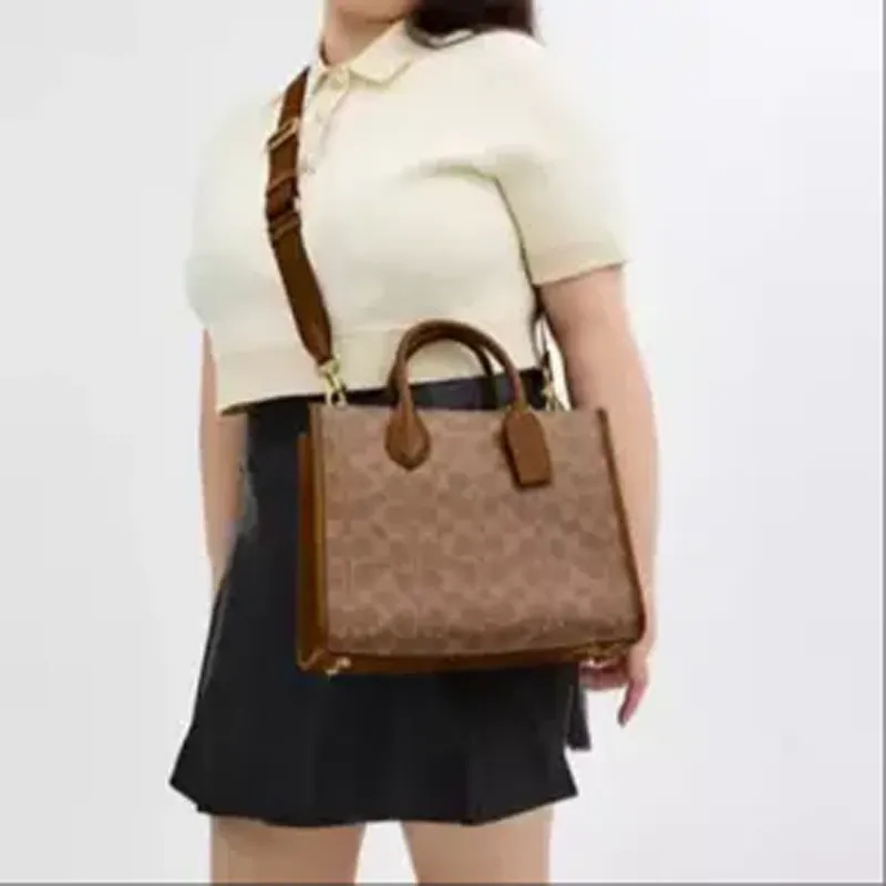 COACH Ace Coated Canvas Shoulder Bag, Crossbody Bag, Handbag Medium Size Women's Tan-4