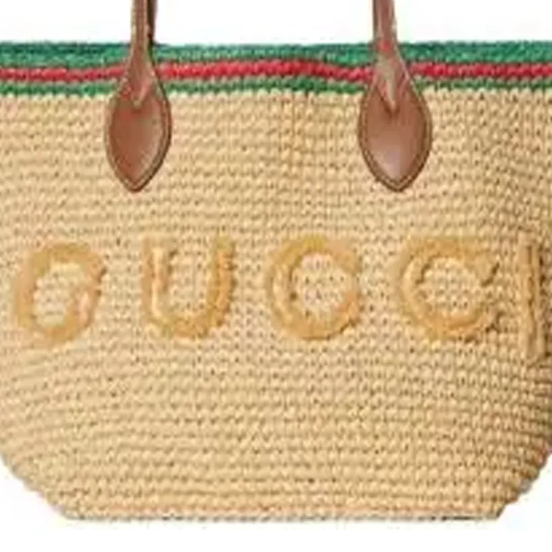 GUCCI Raffia Tote Bag, Shopping Bag, Handbag Medium Size Women's Light Brown-2