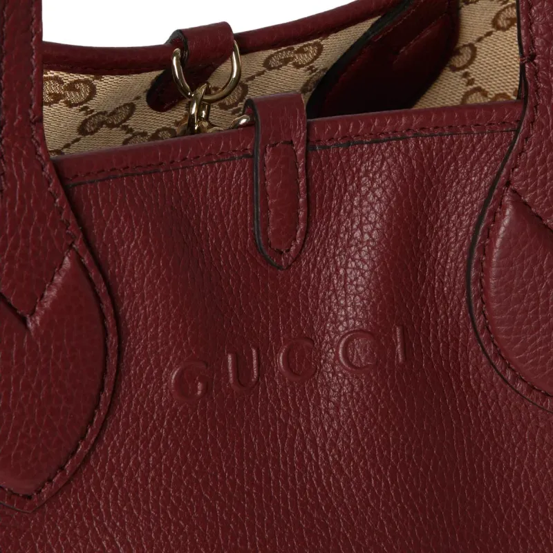 GUCCI Grain Leather With GG Canvas Tote Bag, Shopping Bag, One Shoulder Bag, Shoulder Bag Small Size Women's Umber Red-7