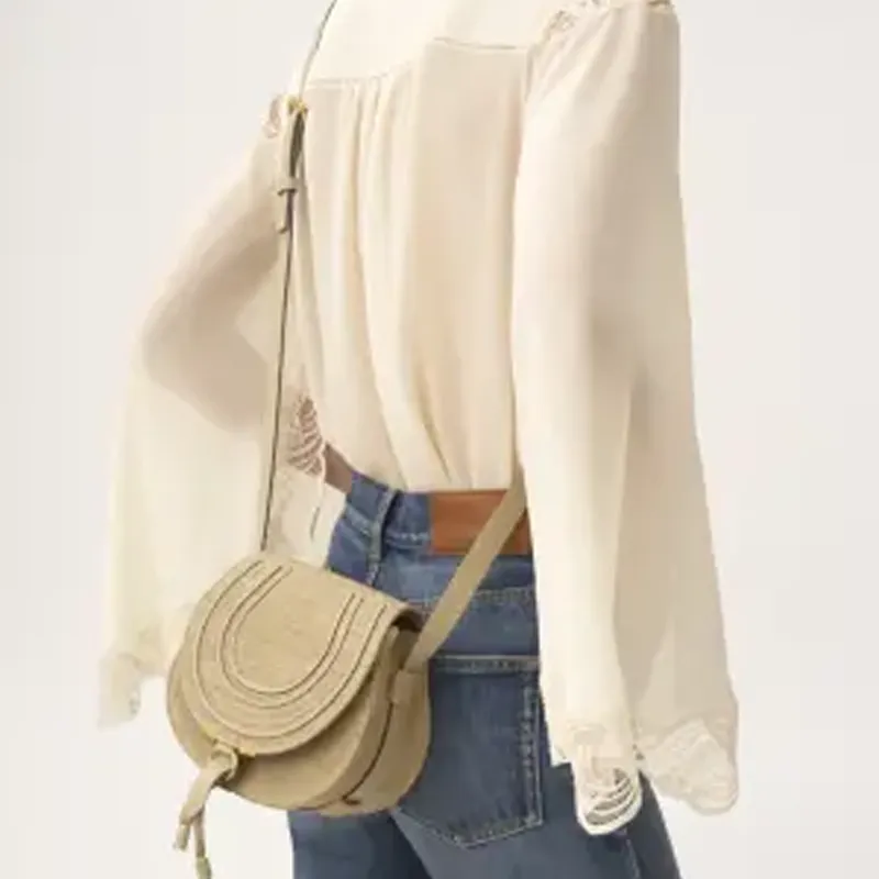Chloe Marcie Cotton Shoulder Bag, Crossbody Bag Trumpets Women's Smoky Beige-4