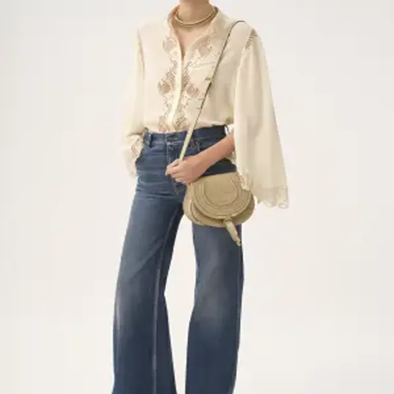 Chloe Marcie Cotton Shoulder Bag, Crossbody Bag Trumpets Women's Smoky Beige-3