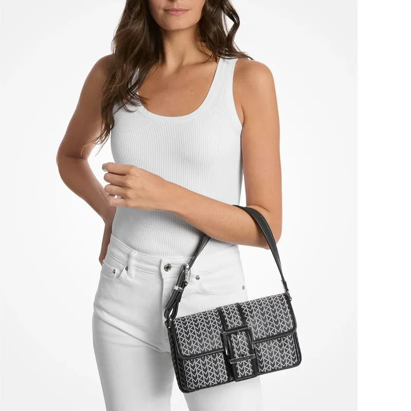 MICHAEL KORS Colby Fabric Shoulder Bag Medium Size Women's Black White-2
