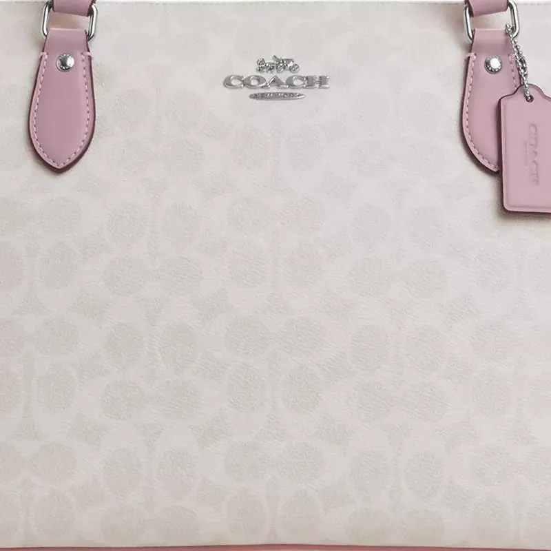 COACH GallerySignature Coated Canvas Tote Bag, Shopping Bag, Shoulder Bag Tubas Women's White & Pink-3