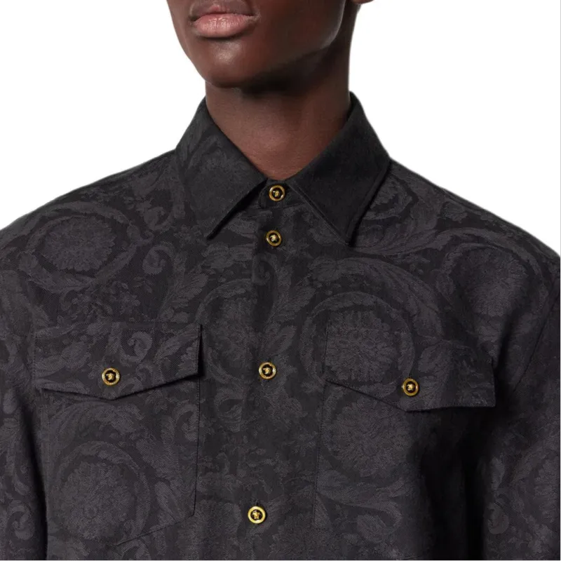 VERSACE Barocco Jacquard Chambray Shirt-4