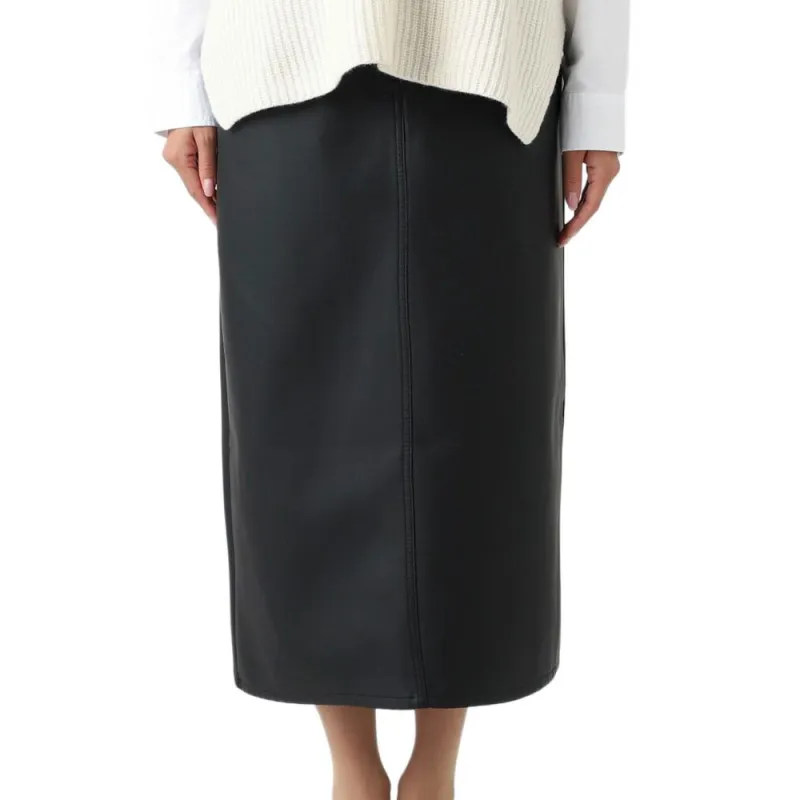 WEEKEND MaxMara Leather Long Skirt Women's Black-2