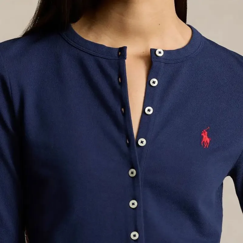 Polo Ralph Lauren Stretch Cotton Crewneck Cardigan Knitwear Women's Navy-4