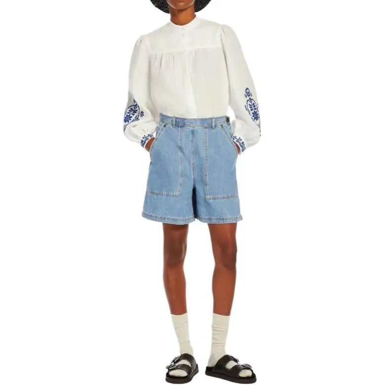 WEEKEND MaxMara Logo Patch Denim Shorts-3