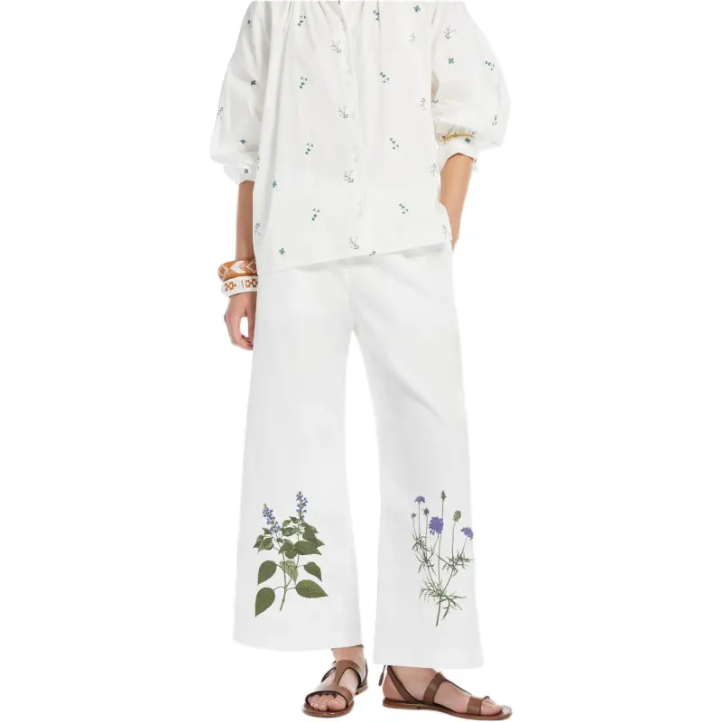 WEEKEND MaxMara Volante Floral embroidered Wide leg Trousers-1