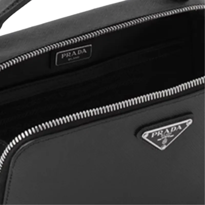 PRADA Brique Blended Material Messenger Bag, Shoulder Bag Trumpets Men's Black-3