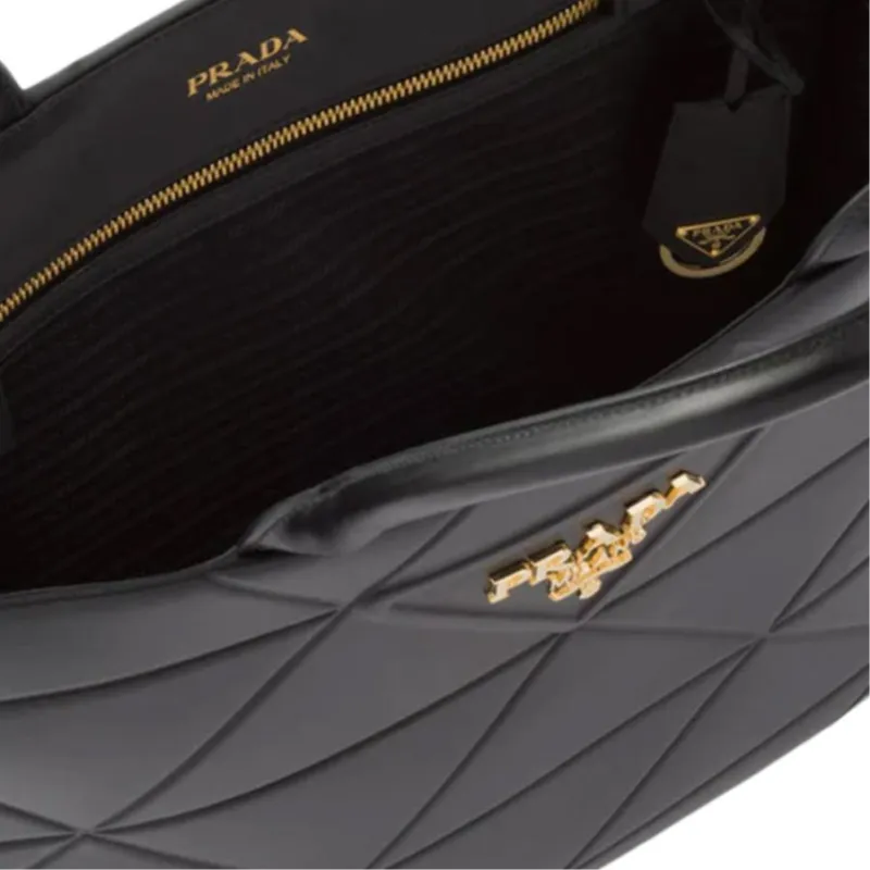 PRADA Symbole Leather Handbag Tubas Women's Black-4