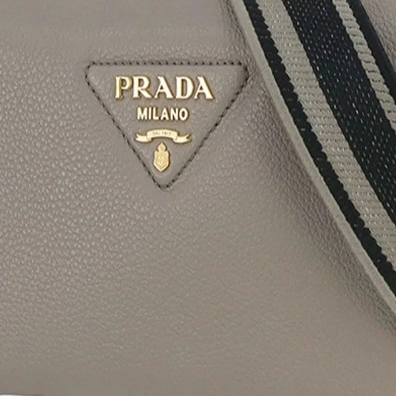 PRADA Vitello Dino Calfskin Shoulder Bag Unisex Gray-6
