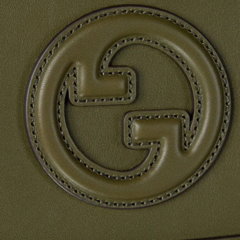 GUCCI Blondie Smooth Leather Handbag Medium Size Women's Forest Green-5